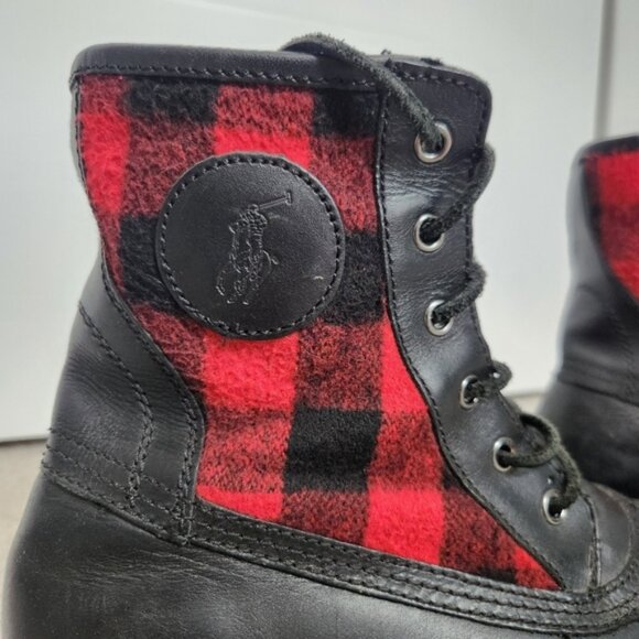 Polo Ralph Lauren Udel Men's Duck Boots Black Red Plaid Size 10.5 - Picture 6 of 12